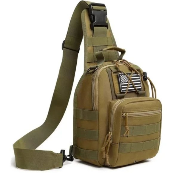 New Sling Bag Backpack Military Shoulder Bag Men's Black Tan 2 Packs - Picture 2 of 7